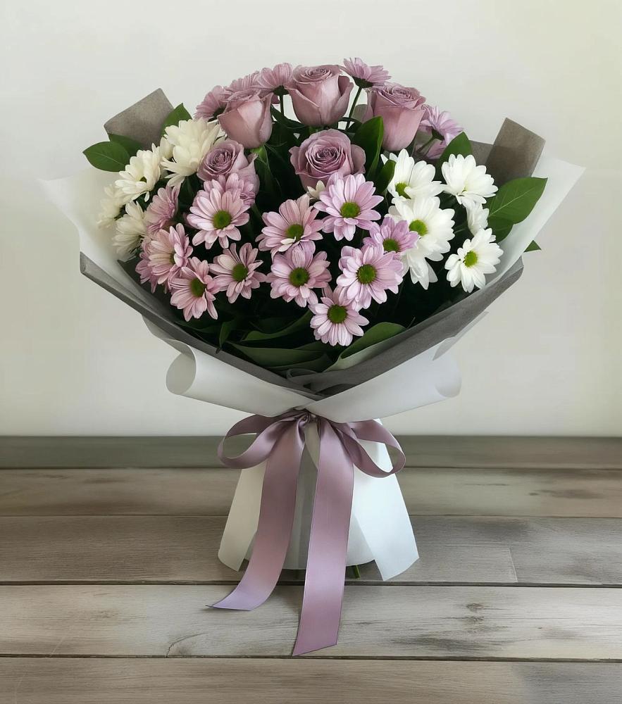 Букет цветов из: Хризантемы и Розы в Нешукае