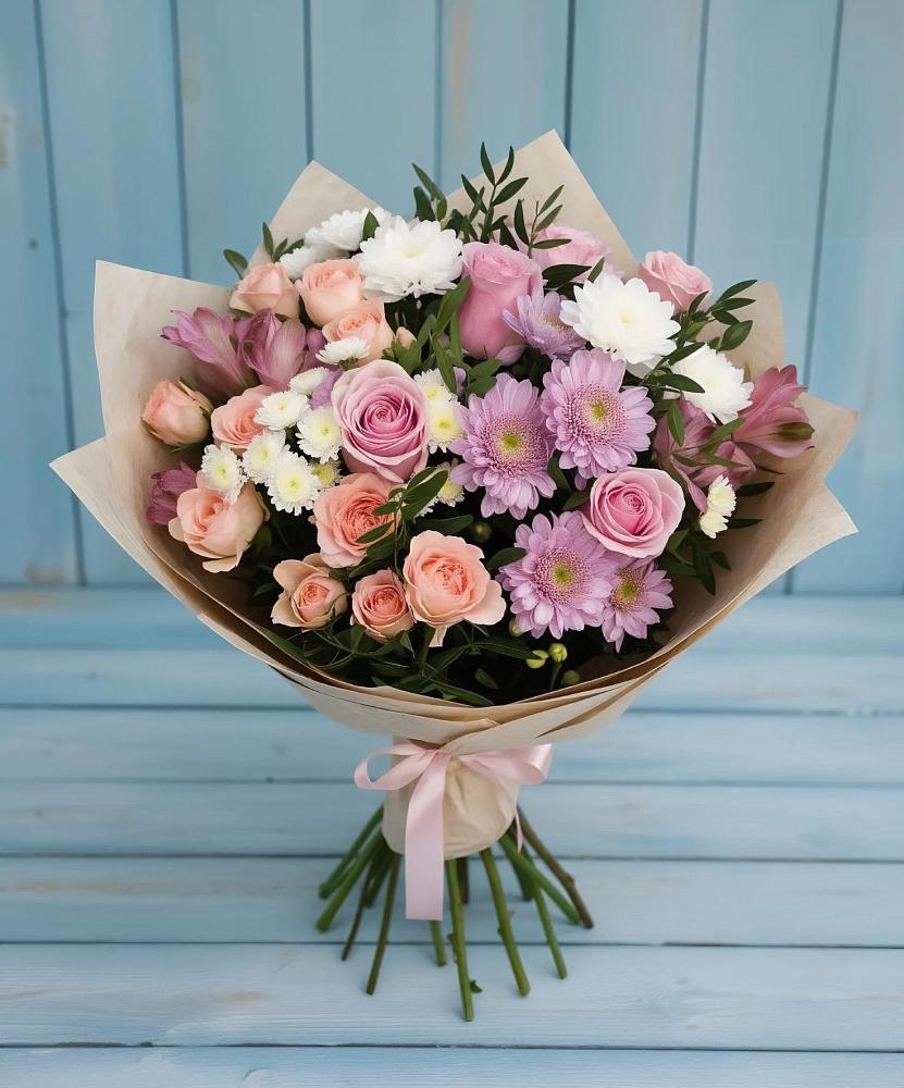 Букет цветов из: Хризантемы, Розы и Альстромерии в Нешукае