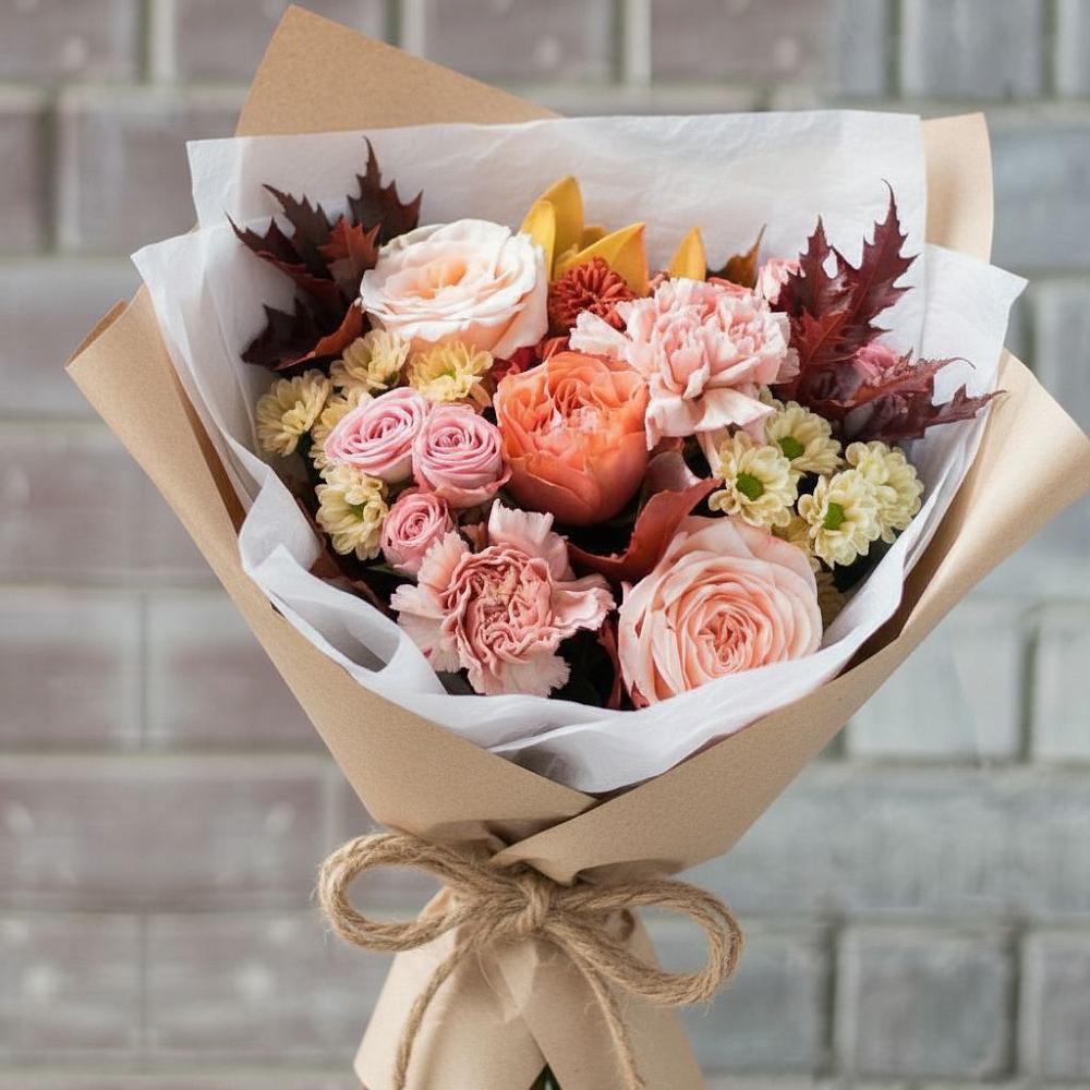 Букет цветов из: Гвоздики, Хризантемы и Розы в Нешукае