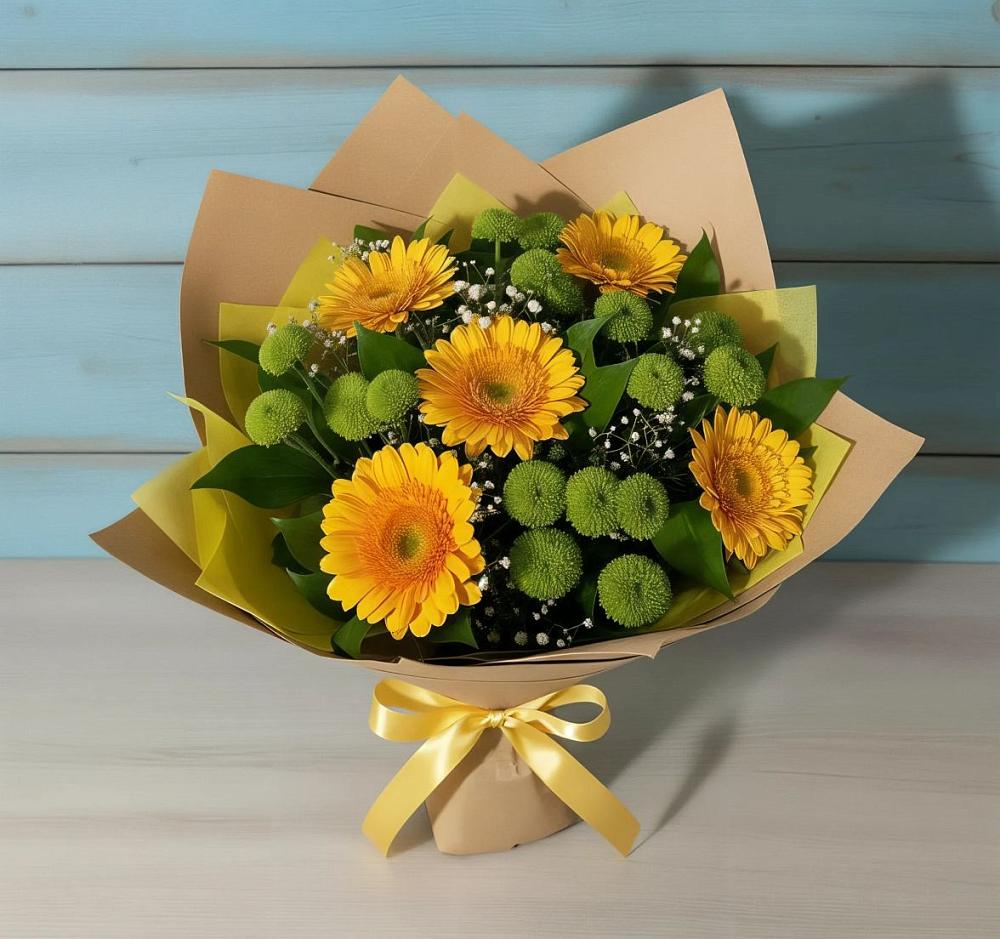 Букет цветов из: Герберы и Хризантемы в Нешукае