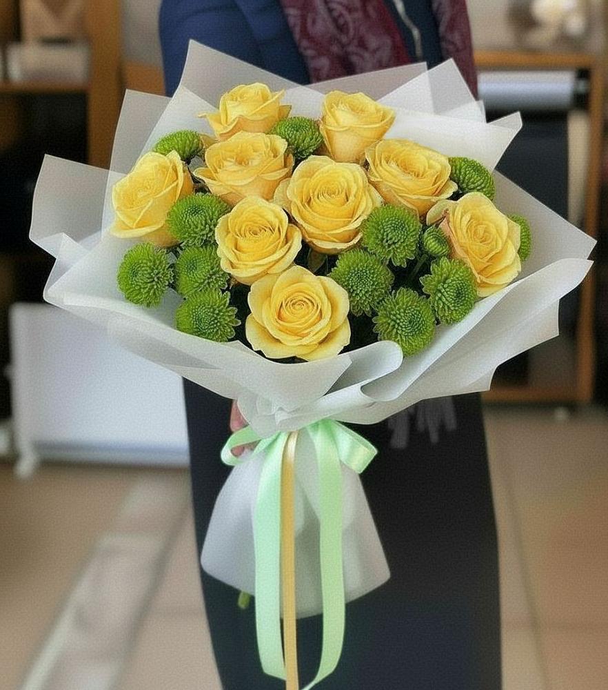 Букет цветов из: Хризантемы и Розы в Нешукае