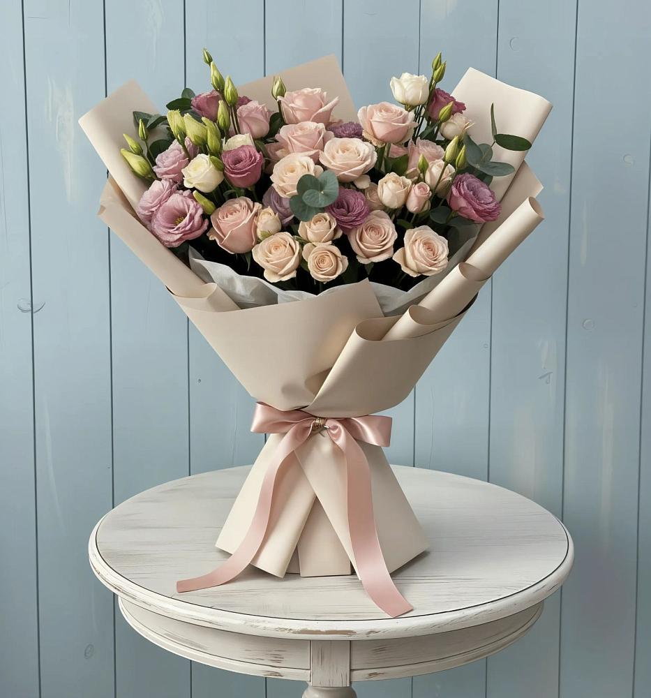 Букет цветов из: Розы и Лизиантусы в Нешукае