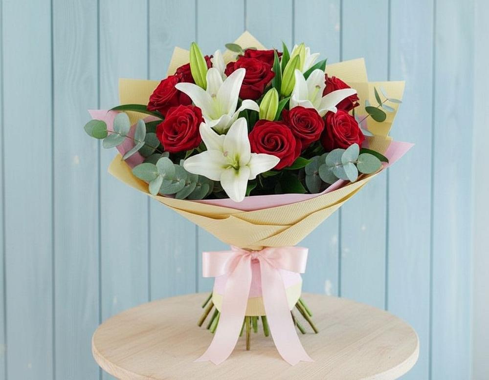 Букет цветов из: Лилии и Розы в Нешукае